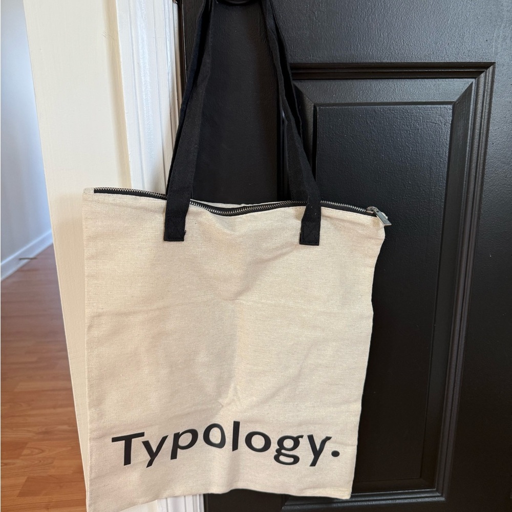 Typology Cream Tote Bag with Black Handles NEW!